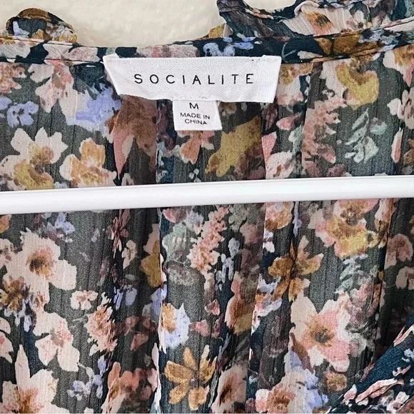 SOCIALITE Long Sleeve Smocked Waist Chiffon Minidress - Picture 3 of 7